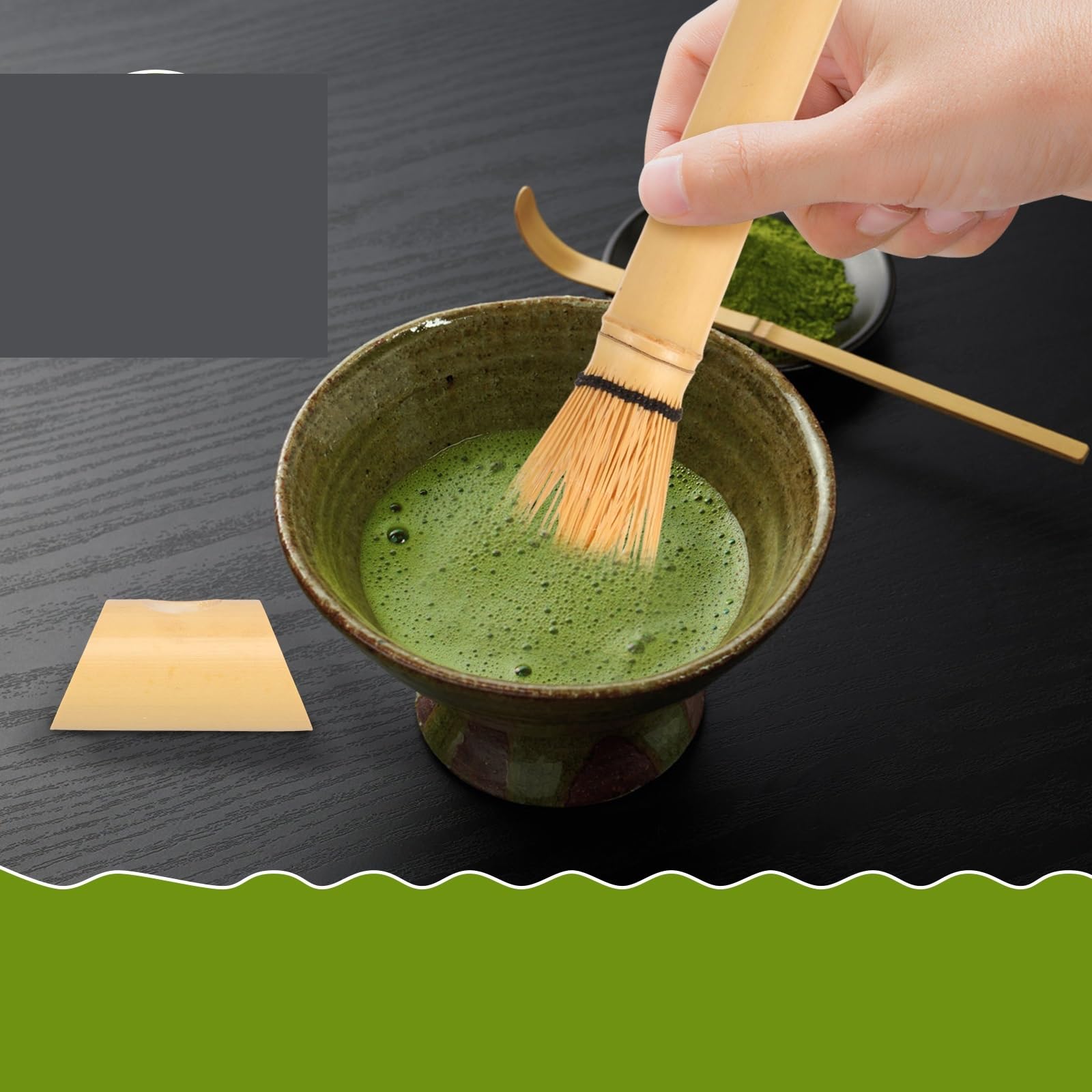 Servicio de té Matcha Juego de 4 o 5 batidores matcha hechos a mano, cuchara for té tradicional, colador profundo, soporte transparente for almacenamiento(5Pcs)