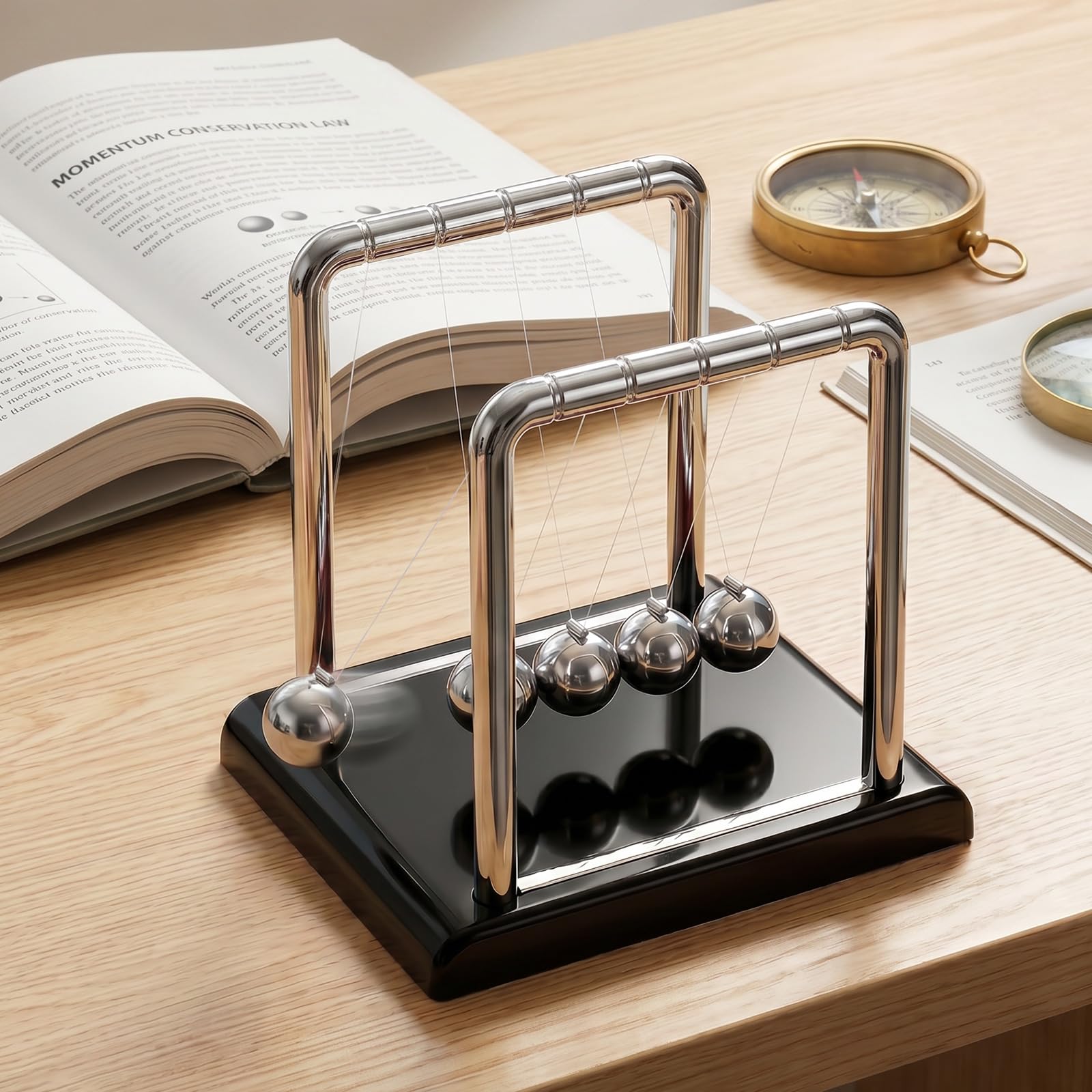 QINGLANG Newtons Cradle Balance Balls Physics Science Pendulum Desk Toy Metal Swinging Balls Relaxation and Education Gadget for Adults and Children Office Desktop Decor(Black)