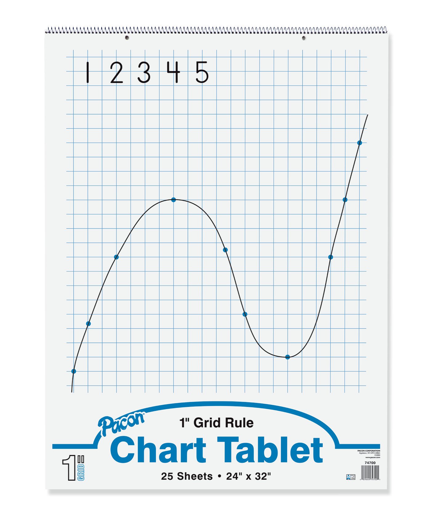 Pacon Chart Tablet, Spiral Bound, Grid Ruled, 24" x 32", 25 Sheets Each, White 12 Pack