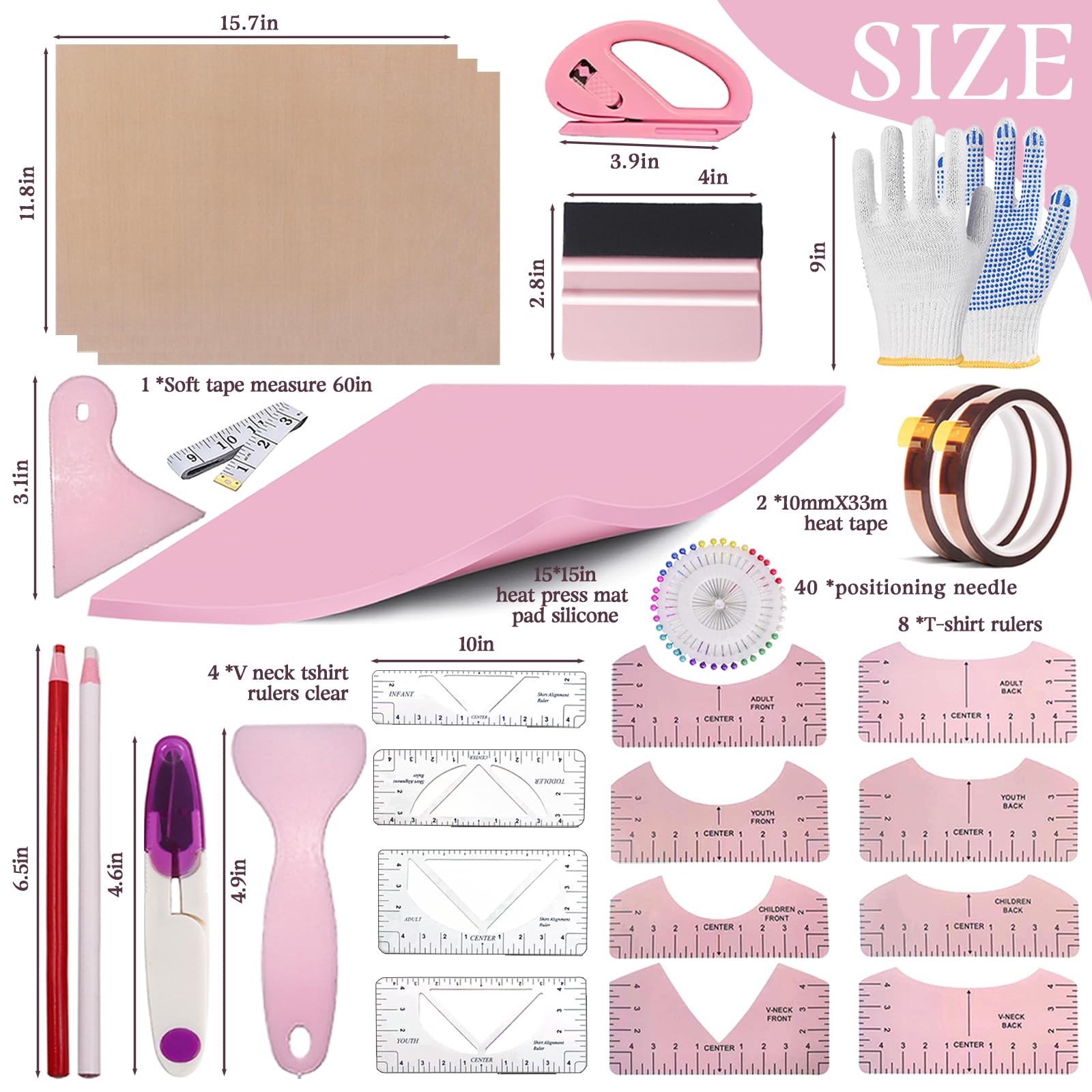 Sublimation Shirts Tool Kits for Vinyl Alignment,Heat Press Mat Pad Silicone,T-Shirt Rulers Guide and Teflon Sheet for Cricut Heat Press HTV Vinyl Center Designs,Craft Sewing Accessories - Image 2