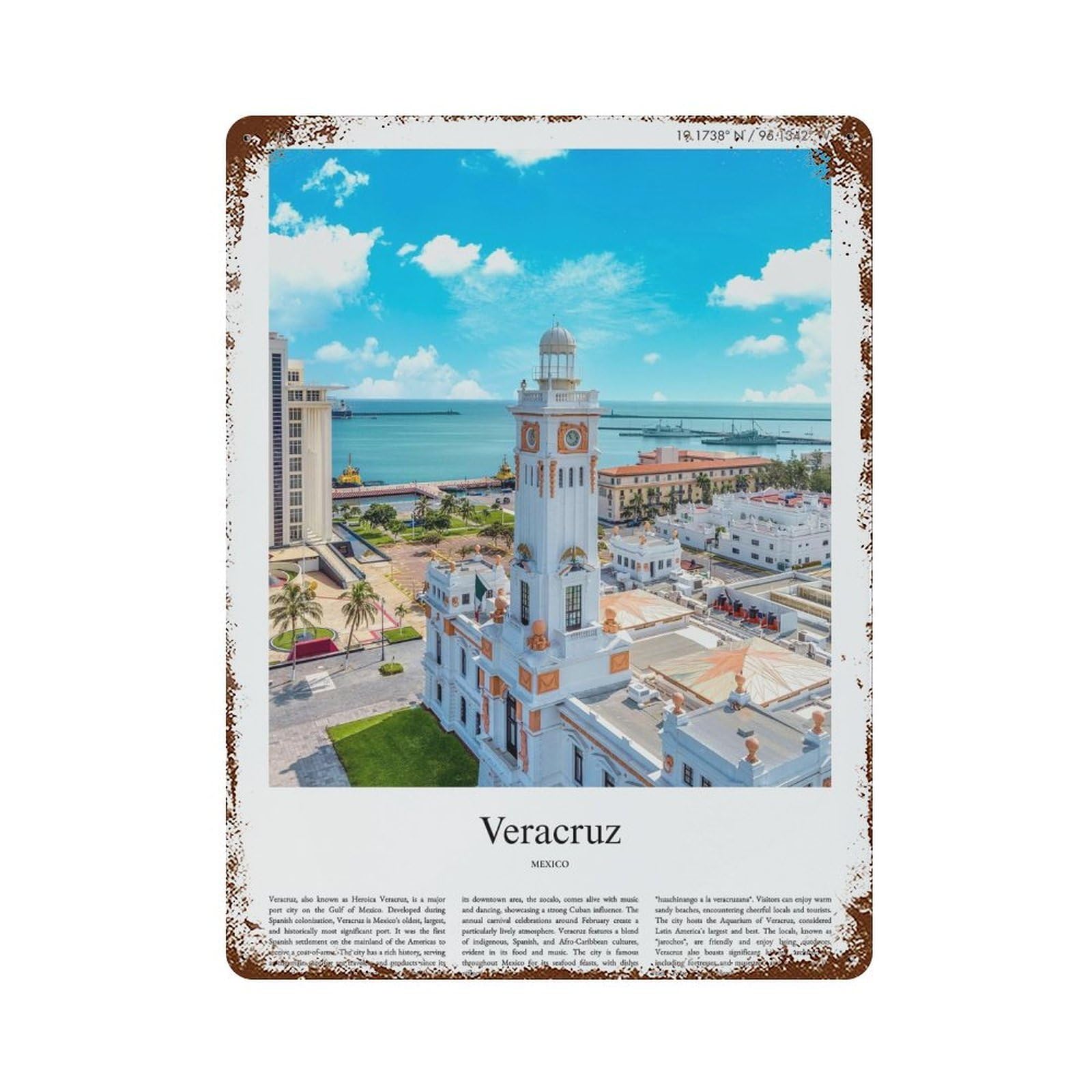 xiaoxiaoshen Veracruz Mexico City Scenery Wall Decor Art Metal Tin Poster Modern Home Decor Art Home Bar Shop Decorations Vintage Sign 40x30cm