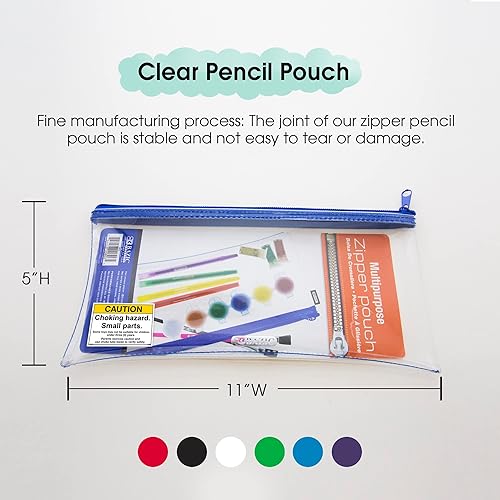 Miniatura 3 de BAZIC - Estuche para lápices de 3 anillos con agujeros de anillos reforzados con remaches, color transparente de 11 x 5 pulgadas, bolsa con