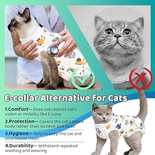 Miniatura 4 de Traje de recuperación para gatos para heridas abdominales, mameluco transpirable para gatos después de la cirugía esterilización, alternativa de