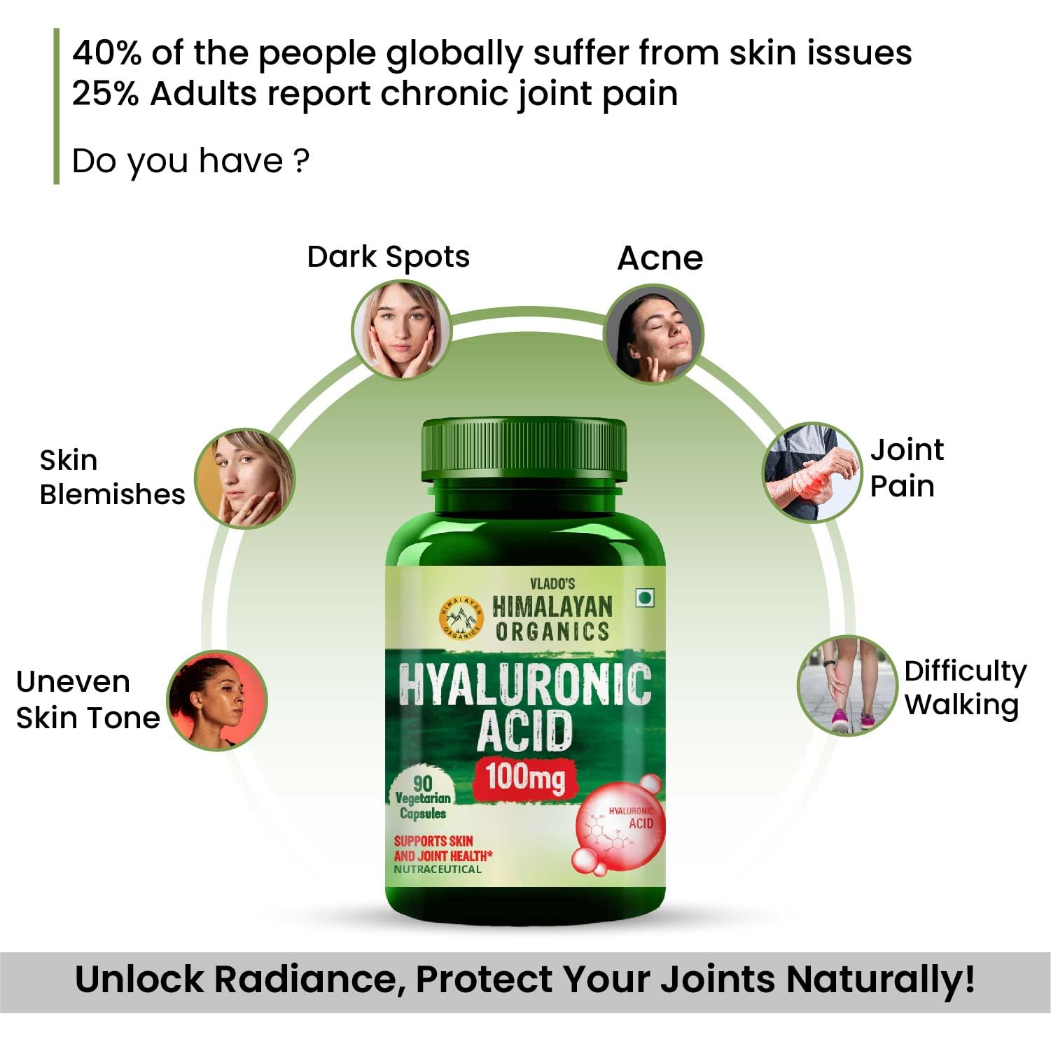 Vlado’s Himalayan Organics Hyaluronic Acid 100mg Supplement - 90 Veg Capsules| Supports Skin Hydration & Collagen Production | Joint Mobility & Immune Function | Highly Bioavailable Form | Promote Youthful Glowing Skin | Hyaluronic Capsules for Men And Women 2