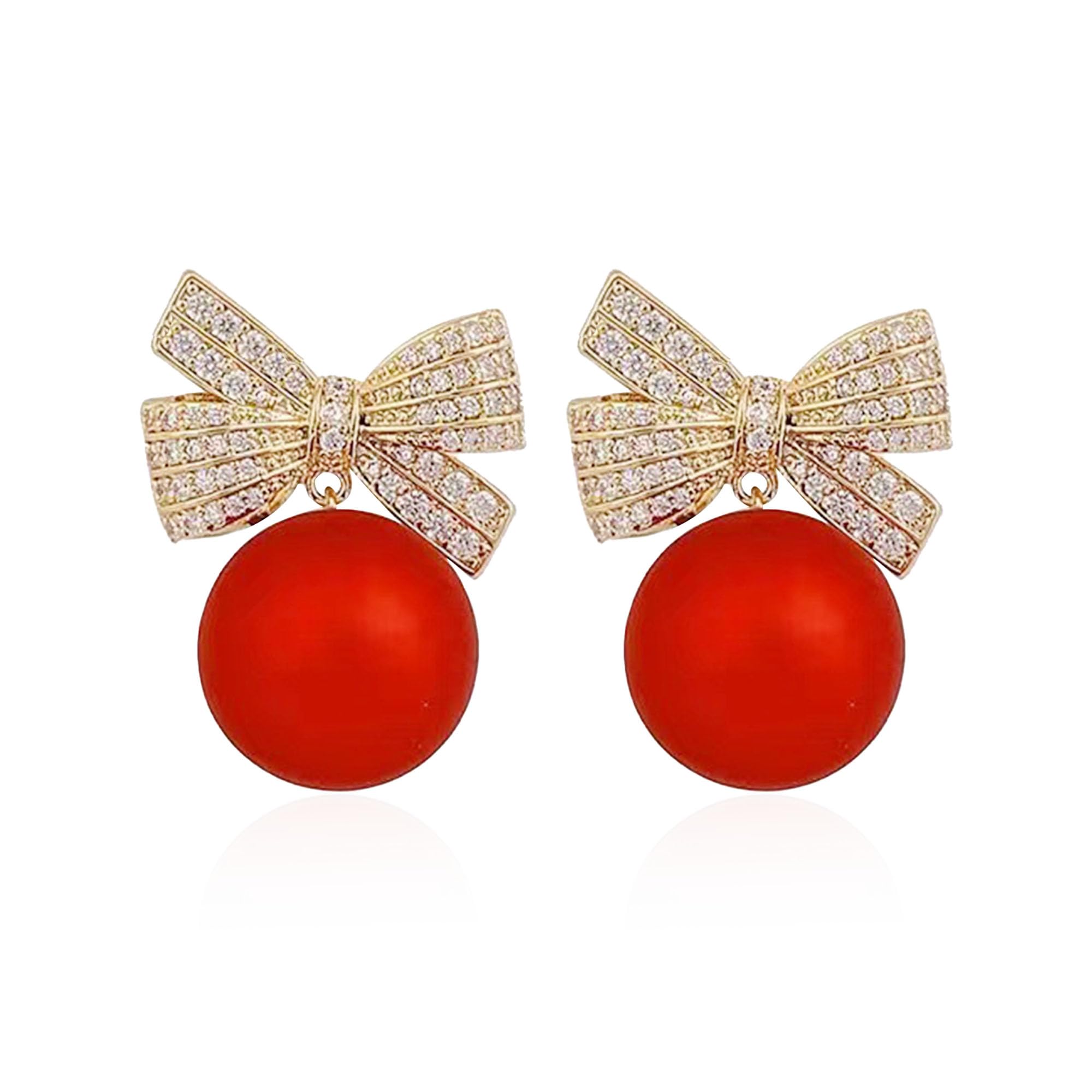 AishgjiaChristmas Earrings for Women Christmas Bow Earrings Xmas Earrings Red Ball Pearl Bow Earrings Gifts Trendy Stuff Christmas Jewelry for Women
