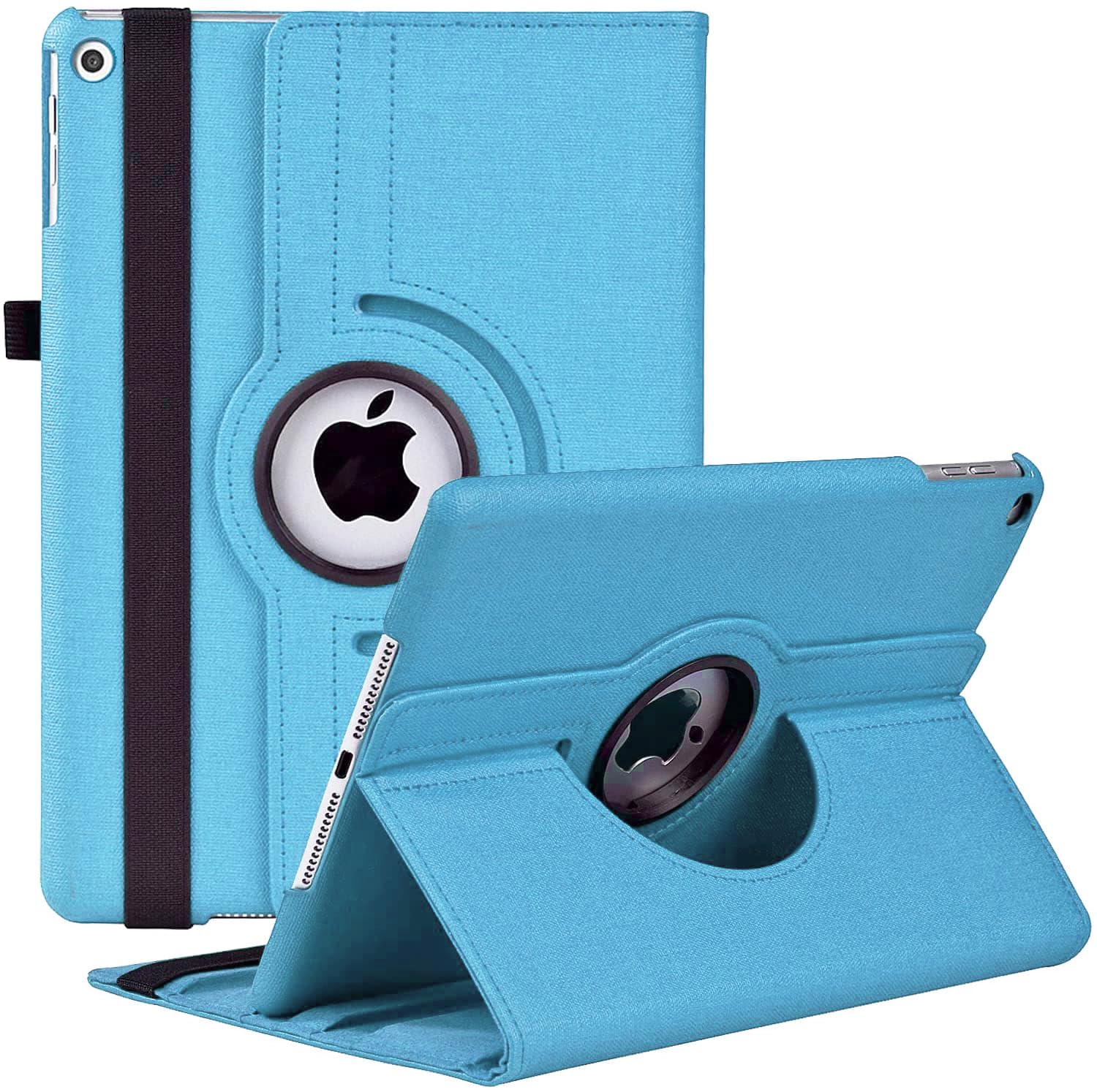 New iPad 9th / 8th / 7th Generation 10.2 Case - 360 Degree Rotating Stand Smart Cover Case Denim Fabric with Auto Wake/Sleep for Apple iPad 10.2" 2021/2020 / 2019 (Sky Blue)