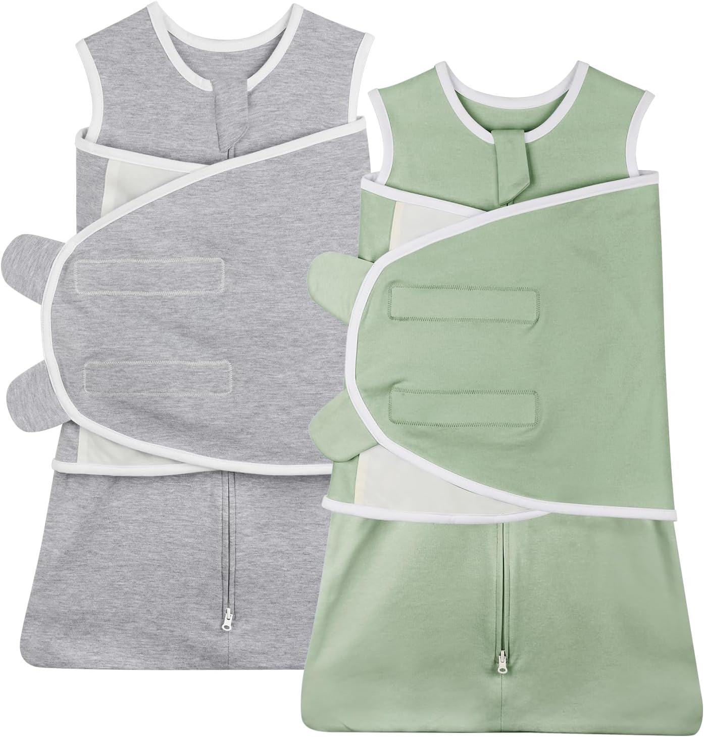 Transition Swaddle Baby Sleep Sack 6-9 Months Arms Up Swaddles Arms in/Out 2-Way Zipper 100% Cotton, 2-Pack 0.8 Tog Baby Transitional Swaddle Sack for Boy Girl (Large 20-27lbs)