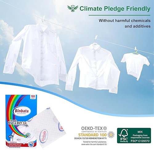 Miniatura 6 de Binbata Color Grasper para lavandería, 160 unidades, sin fragancia, atrapador de tinte esencial para uso doméstico, hojas de agarre de tinte para