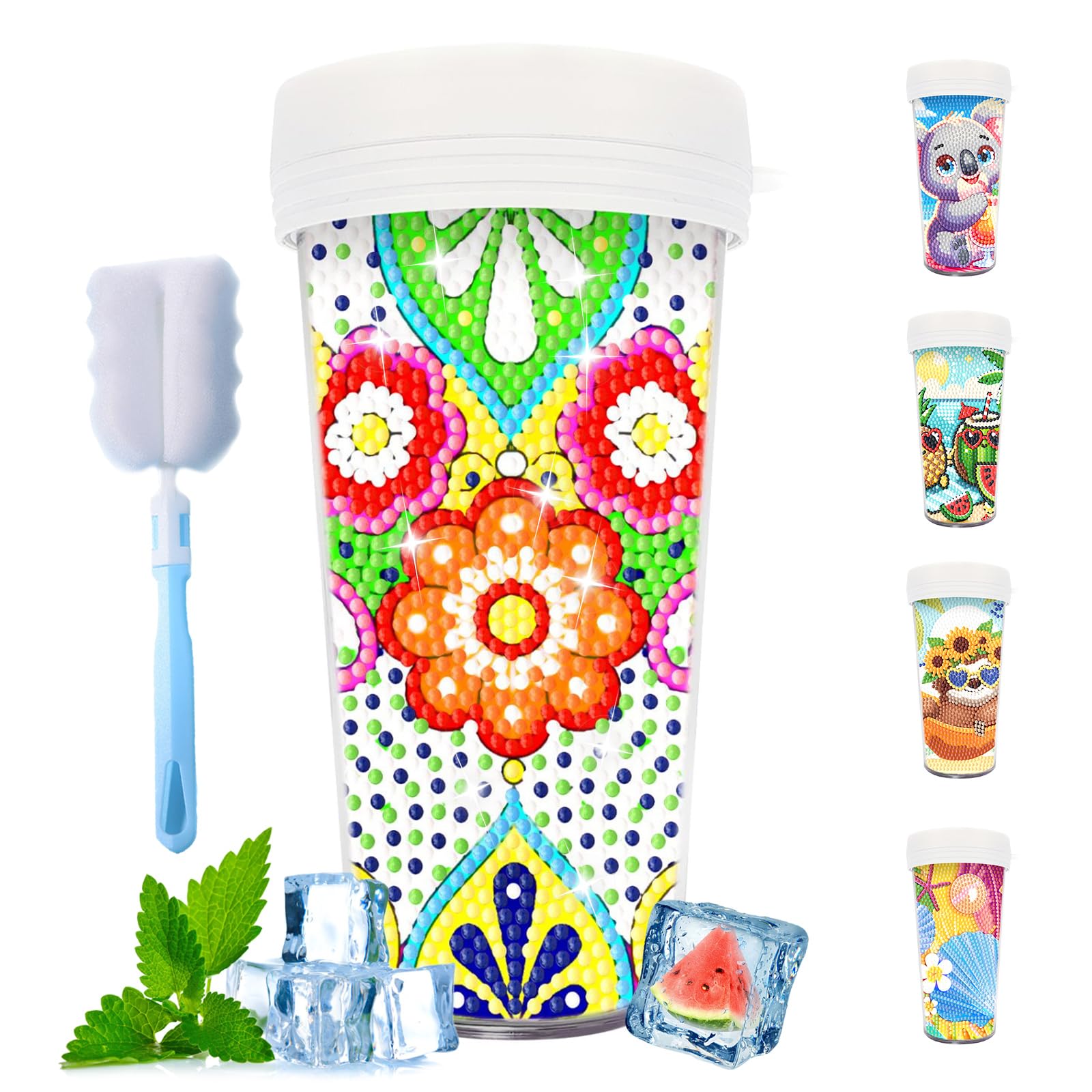 CXINLky DIY Diamond Painting Cup, 470ML Diamond Painting Water Bottle with Cleaning Brush, BPA-Free Reusable Cup for Water, Iced Coffee, Smoothies, Juice, Hot Beverages-15