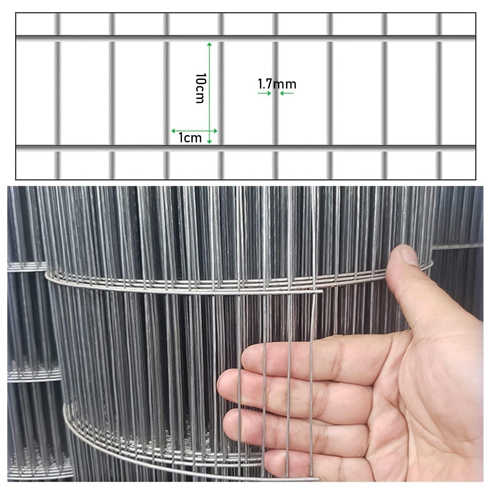 Malla Metalica, Cerca de Alambre Rectangular para Gallinero, Rollo de Malla de Alambre de 10cm, Alambre Malla de Acero Inoxidable para Jardín, Malla Metálica Fina para Aves de Corral(1mx3m(