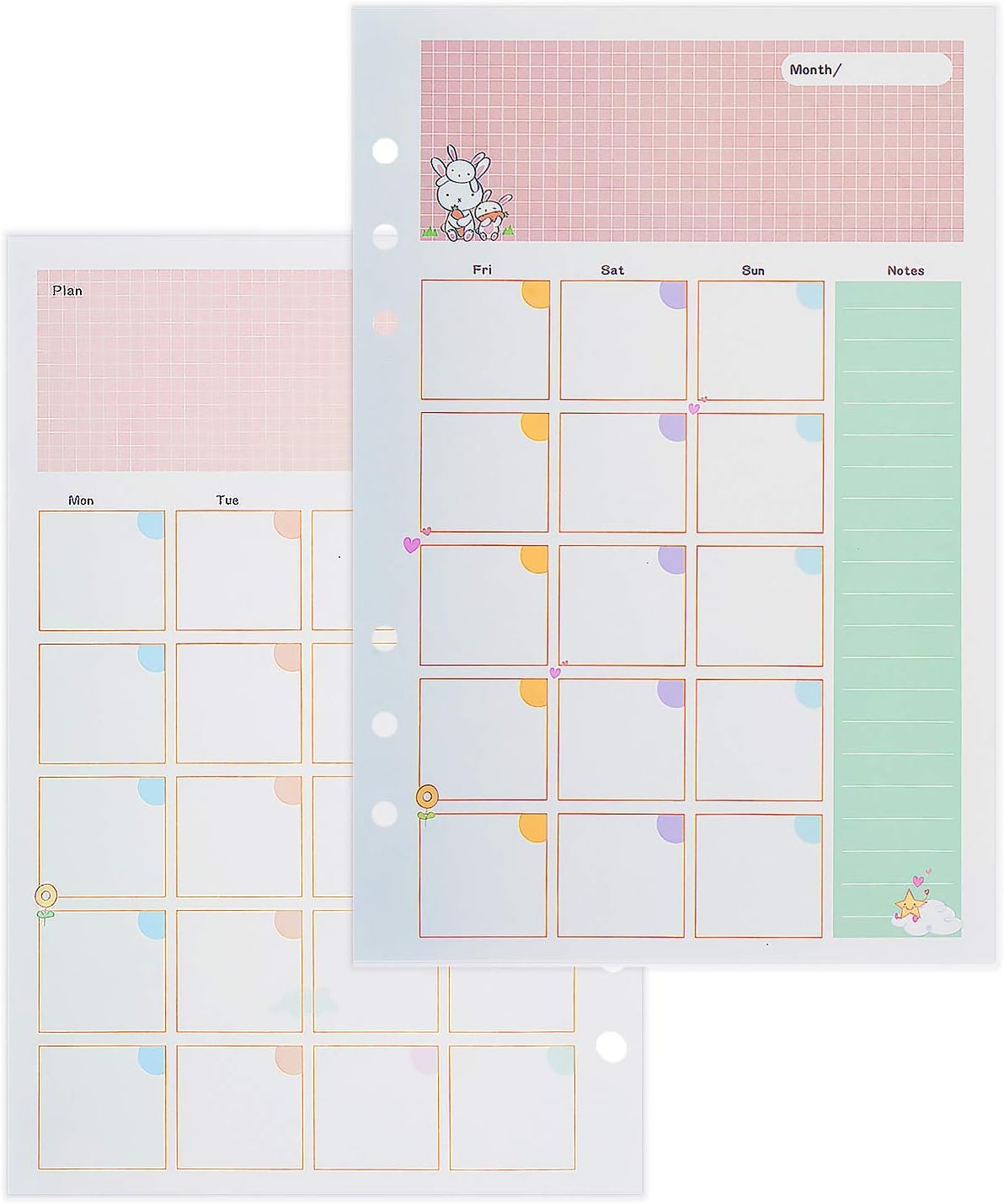 Rancco A6 Planner Inserts Monthly Planner Refills, 90 Pages Colorful 6-Ring Loose-leaf Monthly Binder Paper w/Divider, PVC Pouch, Ruler, Index Tab for Journal, Filofax, Double-sided, Undated,6.9x3.7"