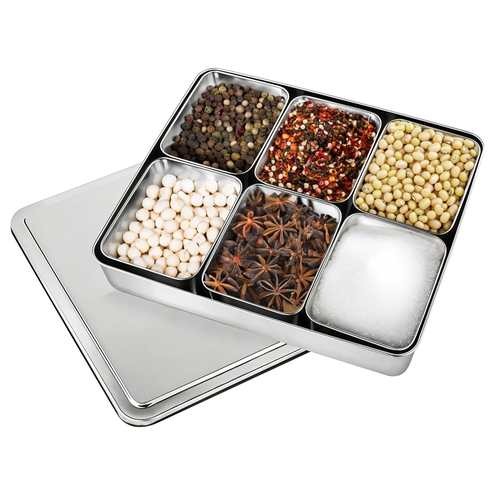 Gewürzbox aus Edelstahl 304 mit mehreren Fächern, japanischer Stil, Organizer für Gewürze, ideal für Küchen und gewerbliche Nutzung