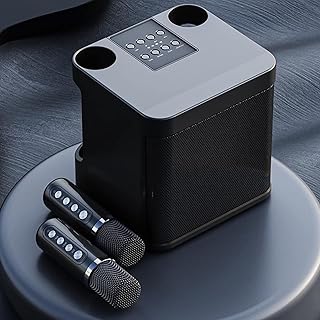 NGARY Portable Karaoke Machine, 100w K Song Wireless Speaker Stereo Subwoofer with 2 Wireless Bluetooth Mics, Built-in Sound Card, Support Mixing and Treble, for Home Party Outdoors Indoors