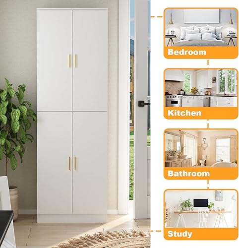 Miniatura 4 de AIEGLE Armario de almacenamiento de despensa de cocina con estantes ajustables, despensa de cocina con 4 puertas, armario organizador de