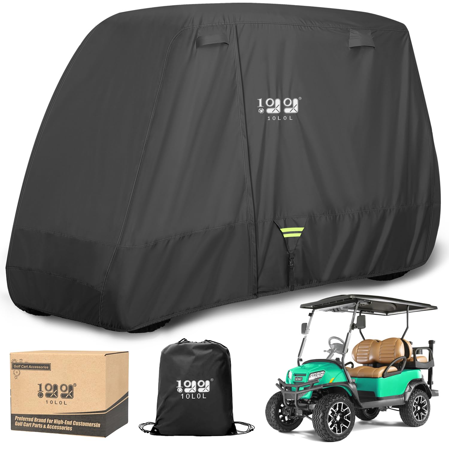 10L0L Heavy Duty 650D Golf Cart Cover for 2/4/6 Passengers EZGO, Club Car and Yamaha, All Weather Outdoor Protection Weatherproof