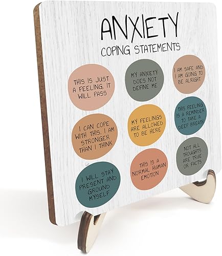 Decoración de oficina de terapia inspiradora, decoración de escritorio de madera rústica, ayuda para la ansiedad, regalos de salud mental para