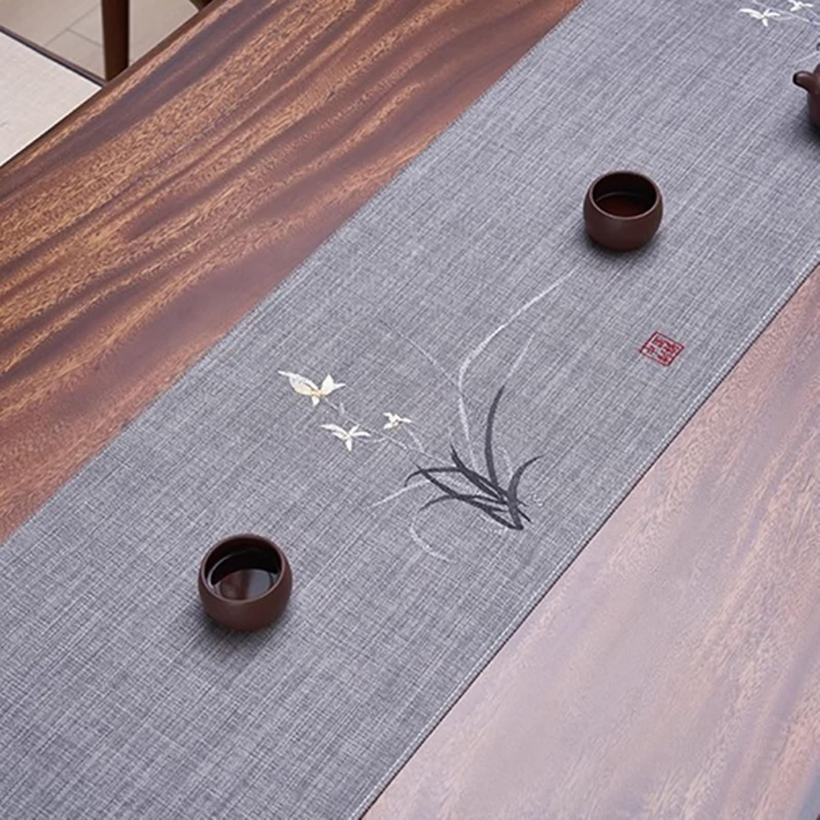 Chemin de Table Moderne Gris Floral,Polyester,33x210cm