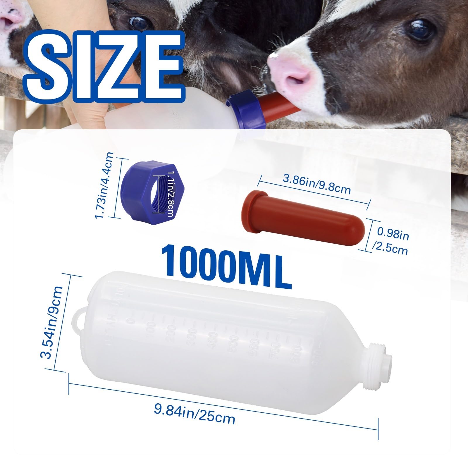Butelki do karmienia jagniąt, Butelka do karmienia jagnięciny 1/2 szt. 500 ml/1000 ml ze smoczkiem dla jagniąt Cielęta Prosięta i szczenięta(1000ml,2pcs)