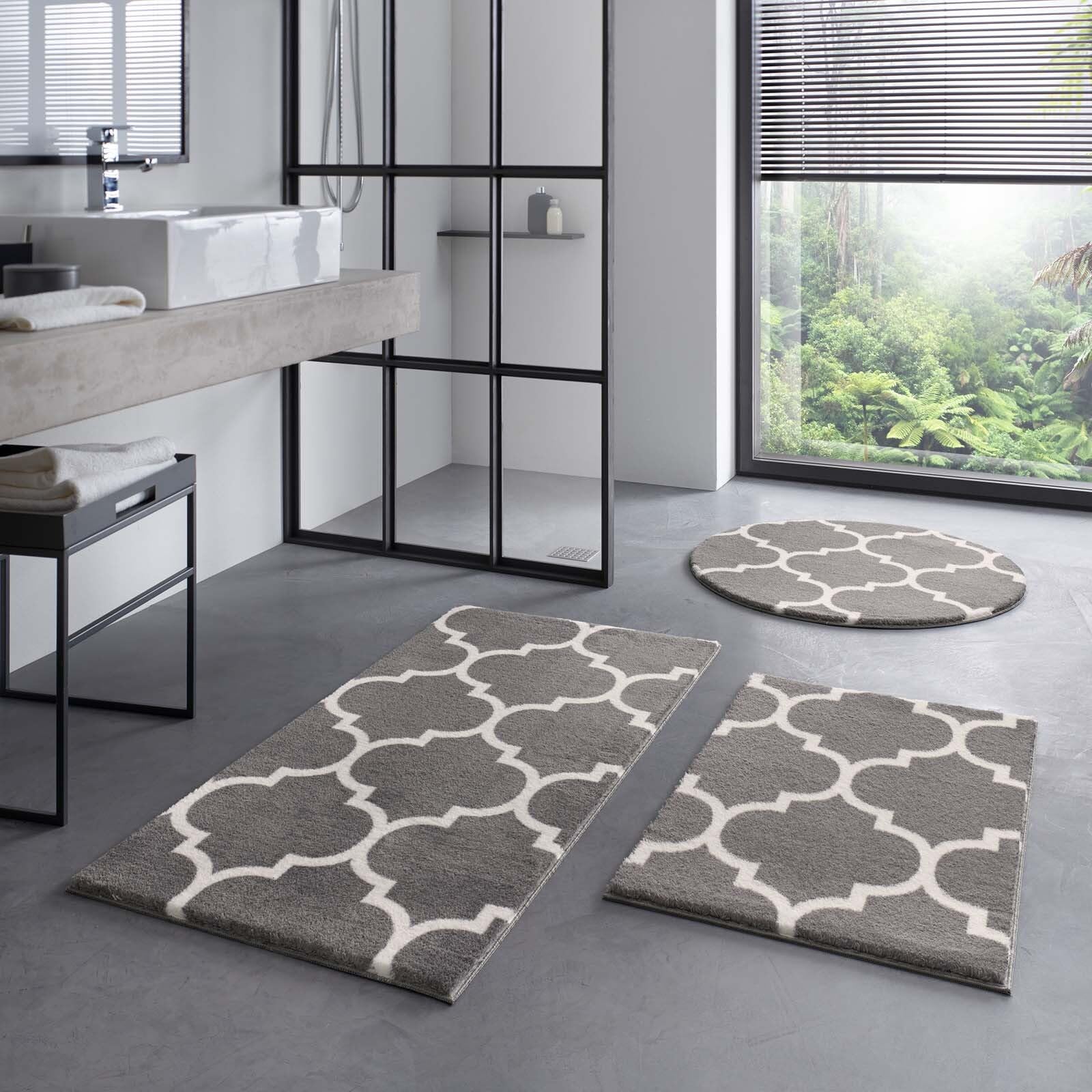 Taracarpet Badematte Badteppich für das Badezimmer waschbar in der Waschmachine Florentiner Muster Dunkelgrau Anthrazit 060x120 cm