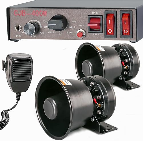 Miniatura 9 de BooYu Sistema PA de Sirena de Emergencia de Advertencia Policial de 12V 400W 9 Tonos [Altavoz Delgado][125-135dB][Micrófono de Mano][2 Interruptores