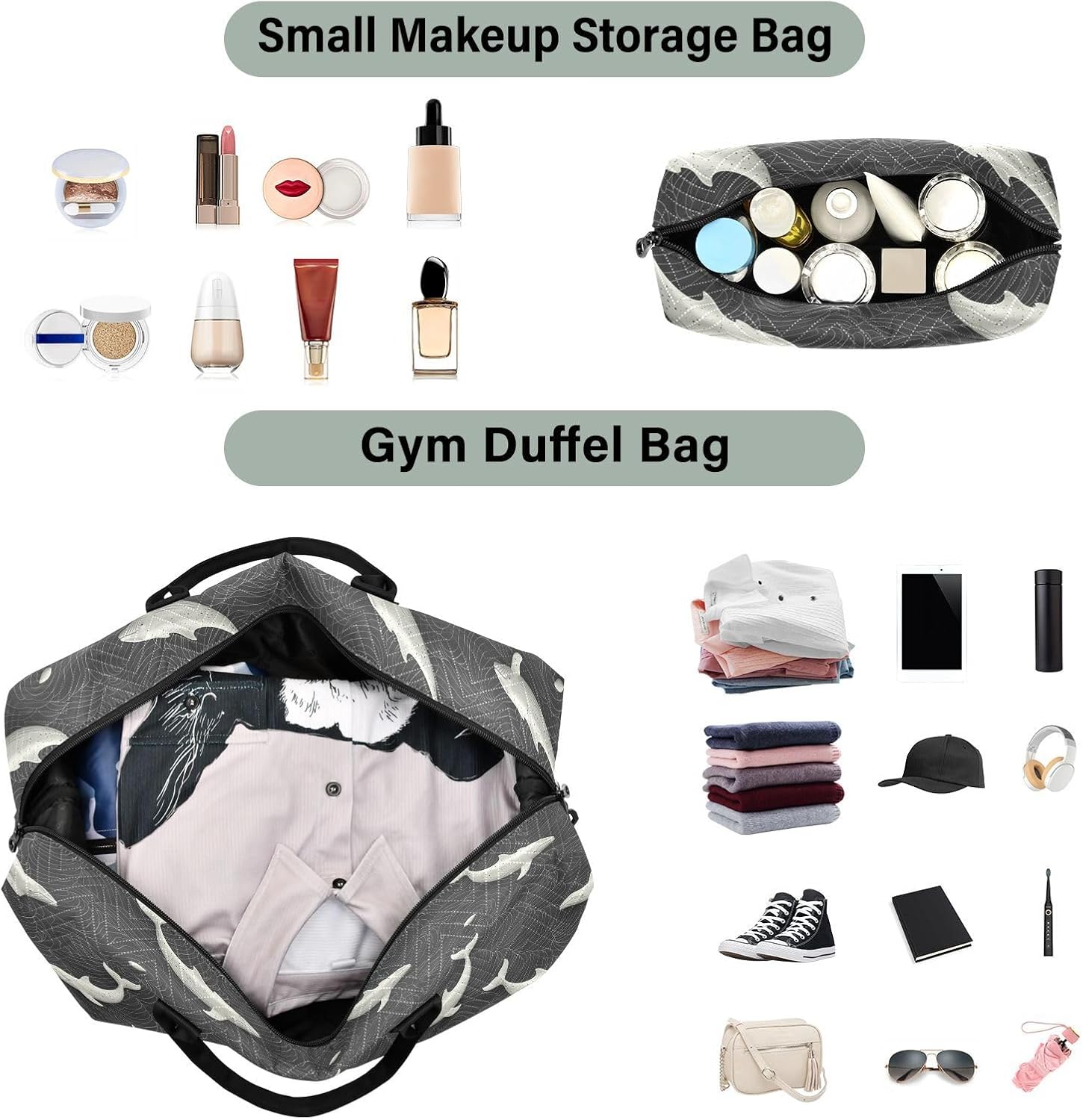 Luggage Travel Bag 3d Ukiyoe Whale Cream Black Sports Tote Gym Bag with Toiletry Bag for Yoga Large Capacity bulto de para hombre