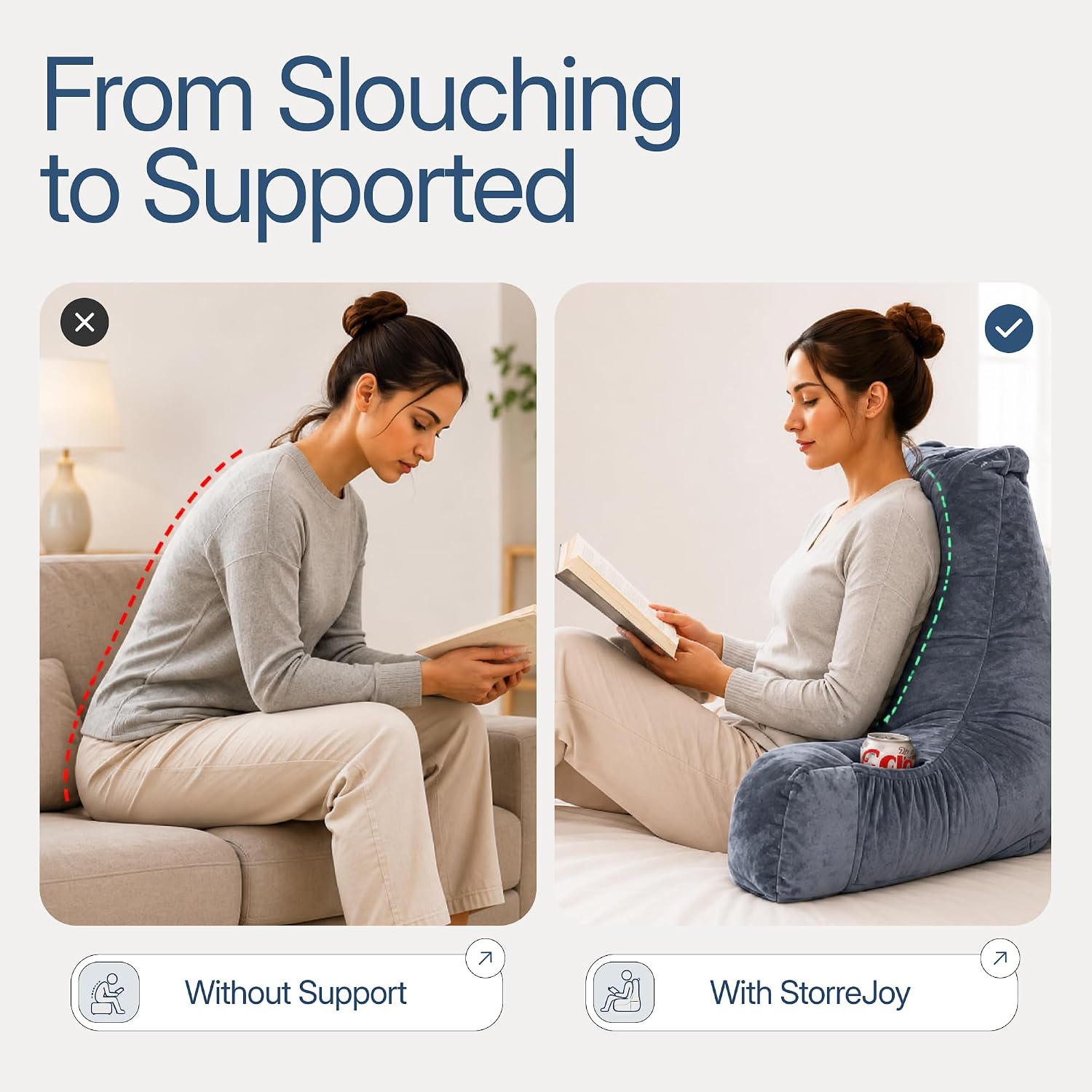 XL Reading Pillow for Bed with Arms 2026 Upgrade Fixed Headrest Book Pillow, Supportive Ergonomic Backrest for Book Reading, Dorm Rooms, TV Watching & Relaxing (Deep Grey)