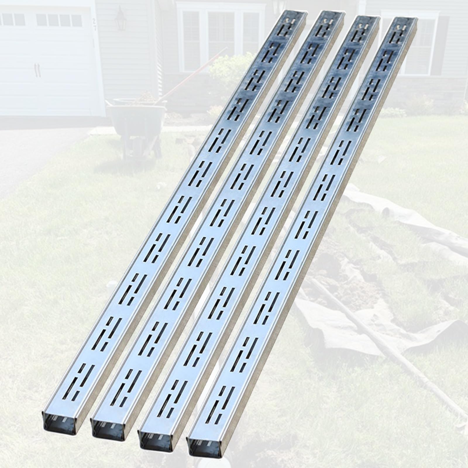 GLDYTVF Outdoor Narrow Drainage Channel Kit 1M - 4pcs Low Profile System for Balconies & Patios Silver 15x4cm Perfect for 2-12mm Traffic Efficient Storm Water Management