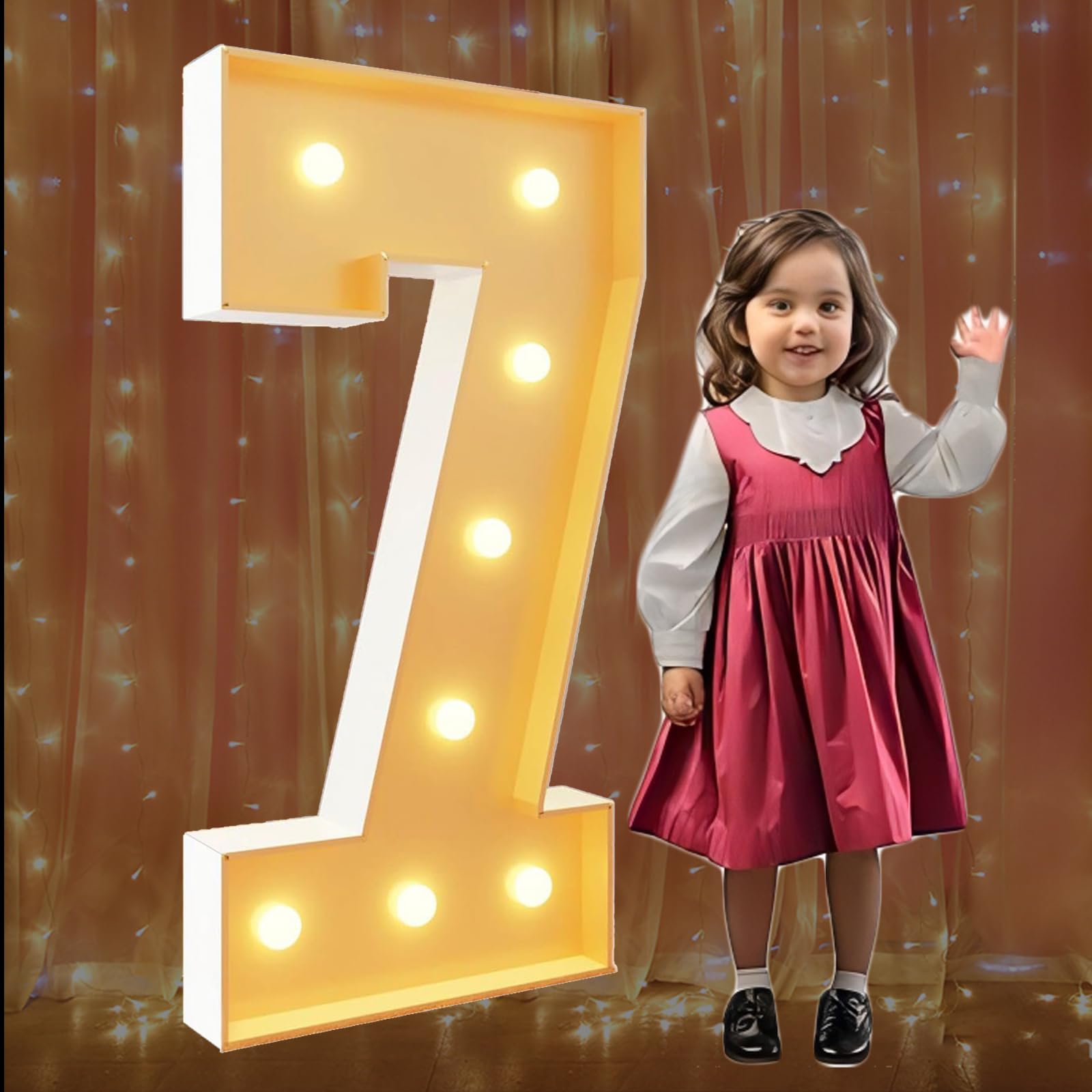 4FT Marquee Light Up Numbers 7 Large Marquee Number for 7th 70th Birthday Party Decoration Giant Mosaic Number for Balloons Wedding Decor Pre-cut Frame — image 1