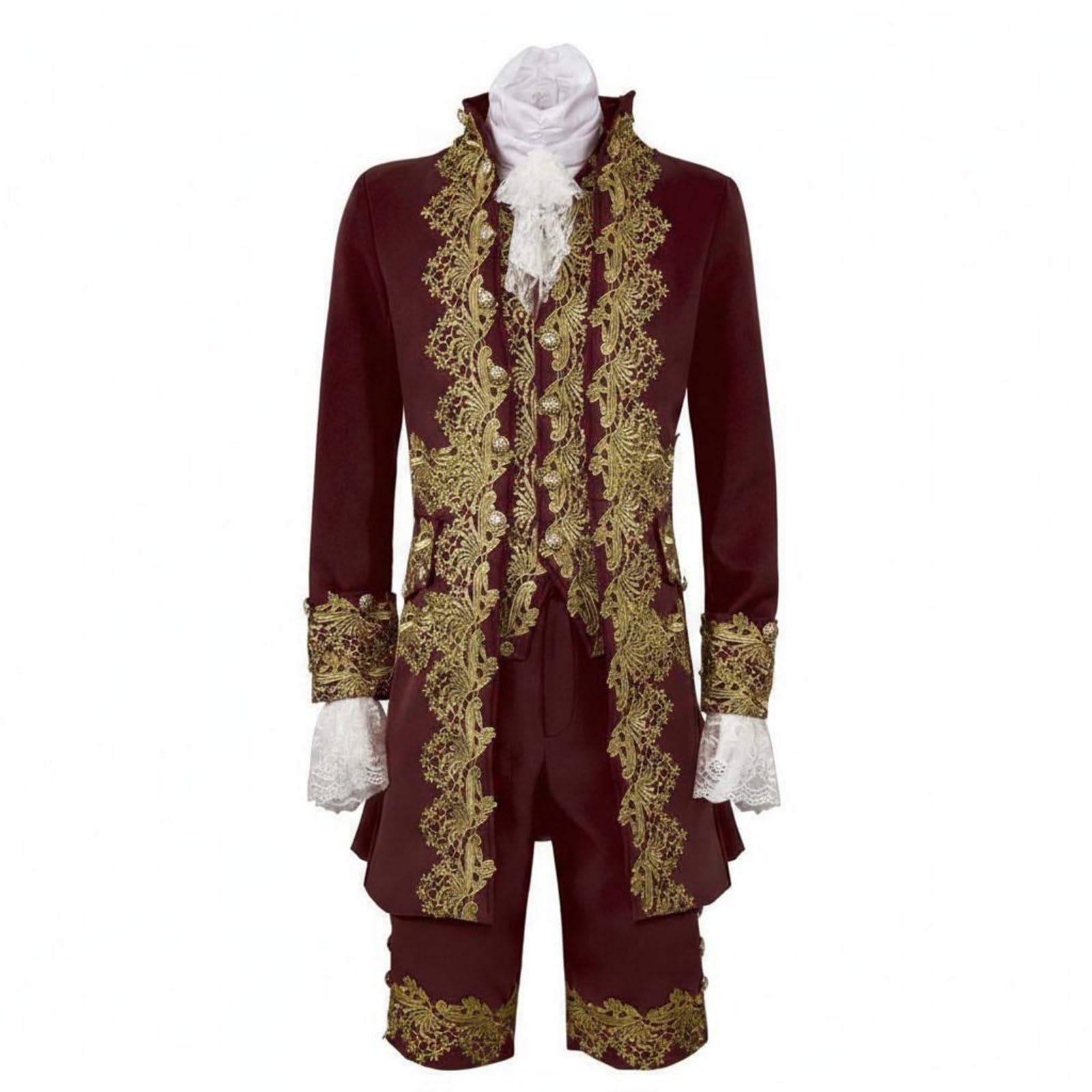 merishopp Halloween Medieval Prince Costume Cosplay Royal Prince Outfit Stage Performance Vintage Royal Suit Retro Design for Men, Jujube Red, Xs-picture-38