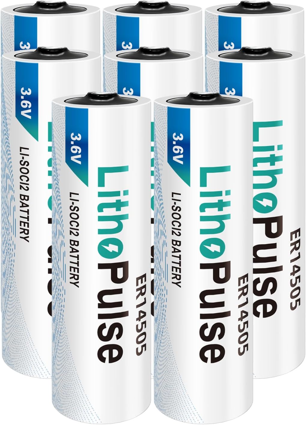 LithoPulse 8 Pack ER14505 3.6V AA Lithium Battery 2700mAh for Water Electricity Gas Meter PLC Facility Equipment Spare Battery Li-SOCL₂ Non-Rechargeable ER14505Battery