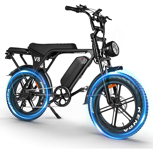 OUXI V8 Electric Bike for Adults, Ebike Moped Style with 1000W Peak Motor 48V 15Ah Removable Battery, Up to 31MPH 20'' Fat Tire E Bike, Dual Disc Brakes All-Terrain E-Bike for Commuting & Off-Road