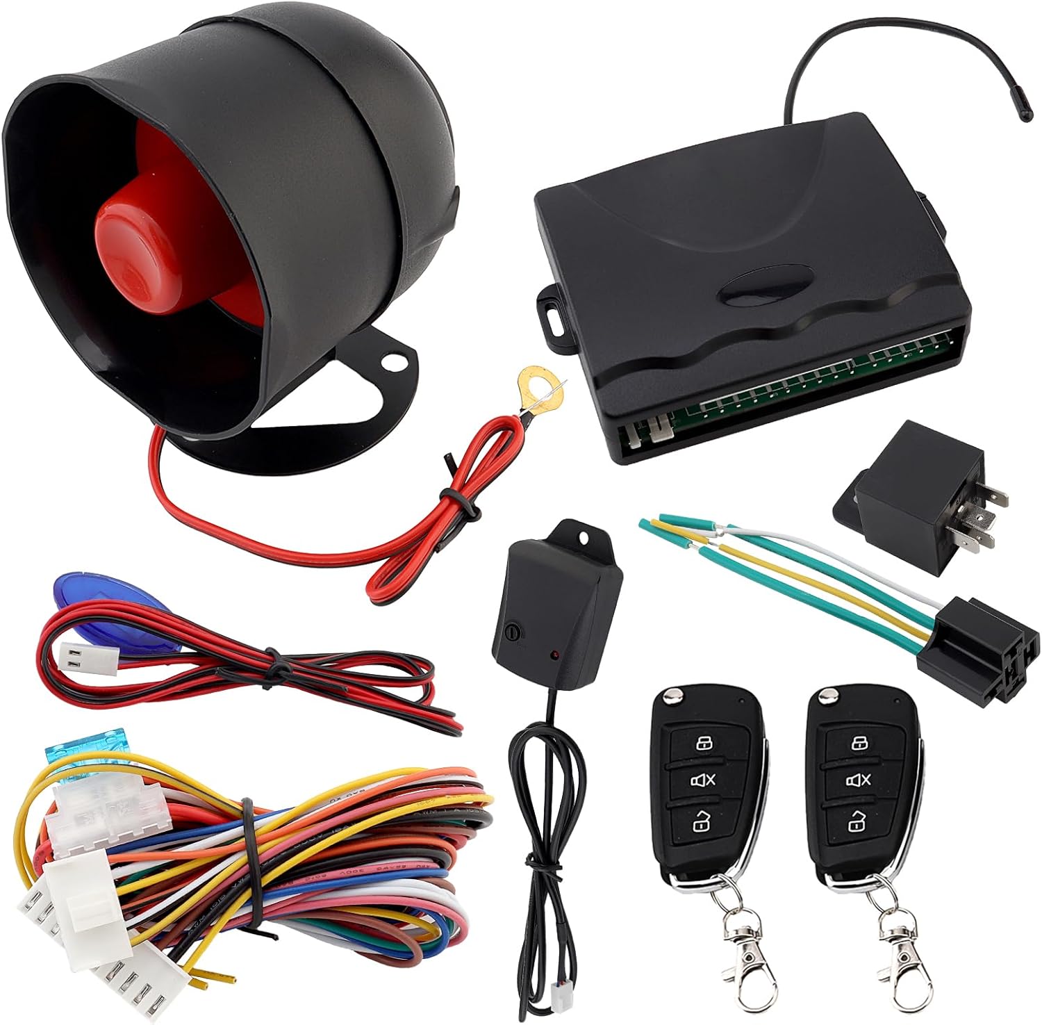 Universal 12V Car Alarm Keyless Entry System with Remote Control and Siren Sensor