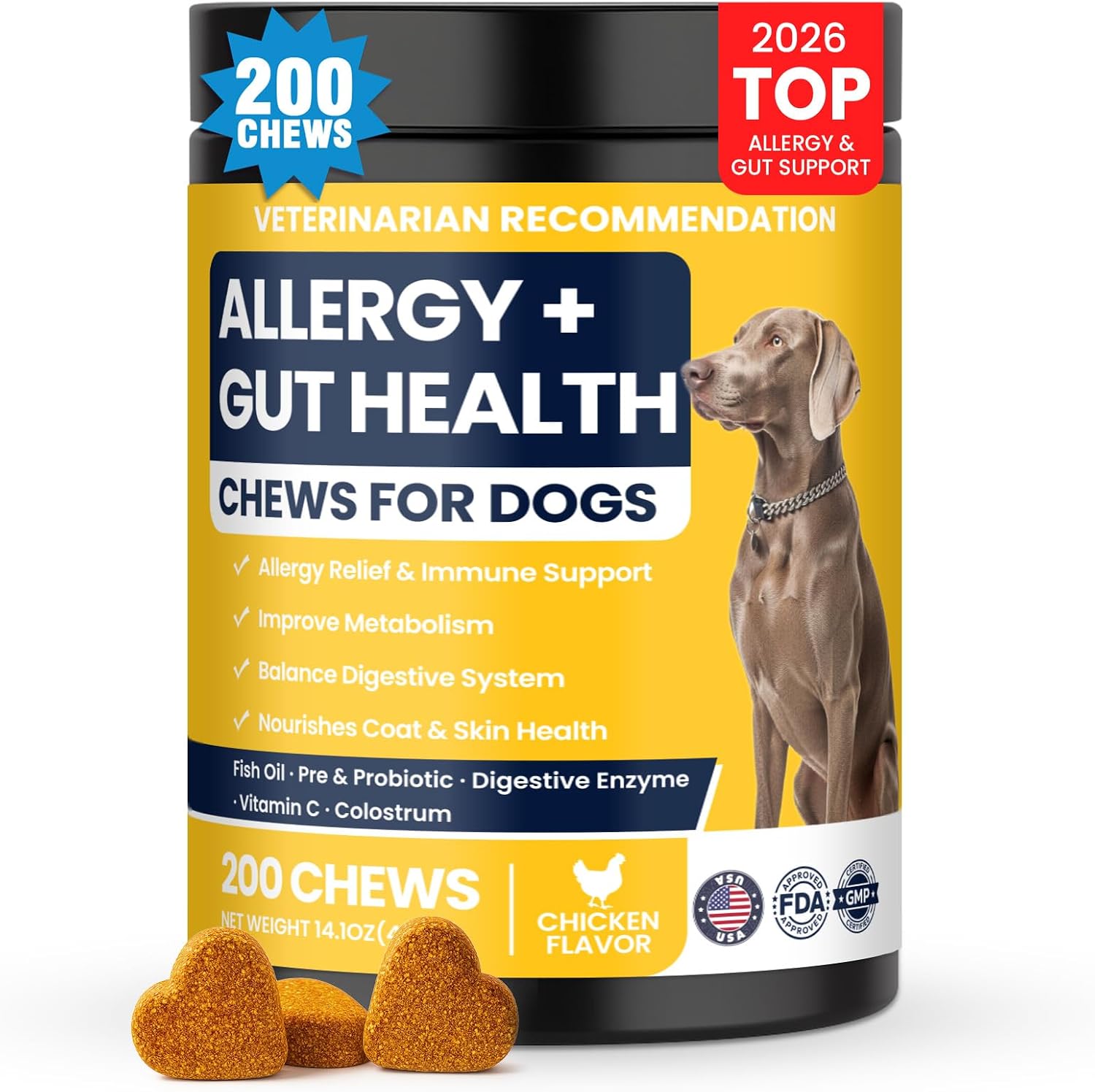 Dog Allergy Chews Itch Relief Immune & Gut Health for Itchy Skin Ears and Allergies