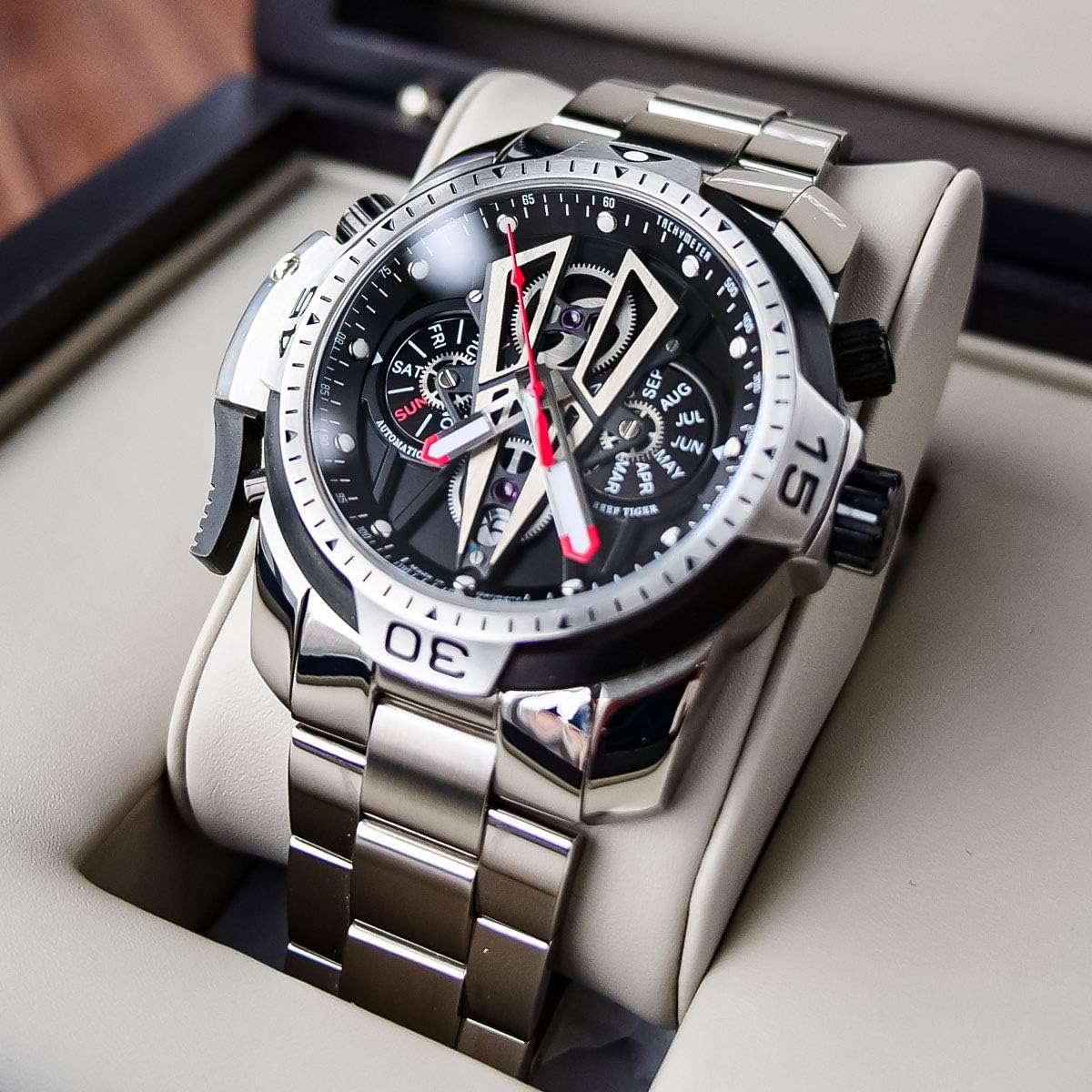 REEF TIGER Top Brand Sport Automatic Stainless Steel Men Muti-Functional Mechanical Watches RGA3591 RGA3591-YBY