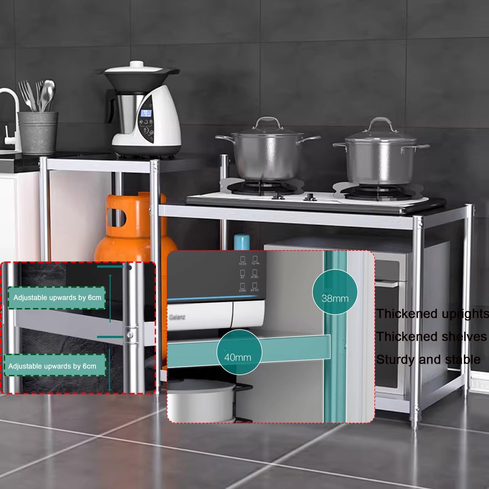 Regulowany stół ze stali nierdzewnej do kuchni i gazu blat komercyjny stacja robocza do gotowania 100 x 40 x 80 cm idealny do użytku domowego i hotelowego