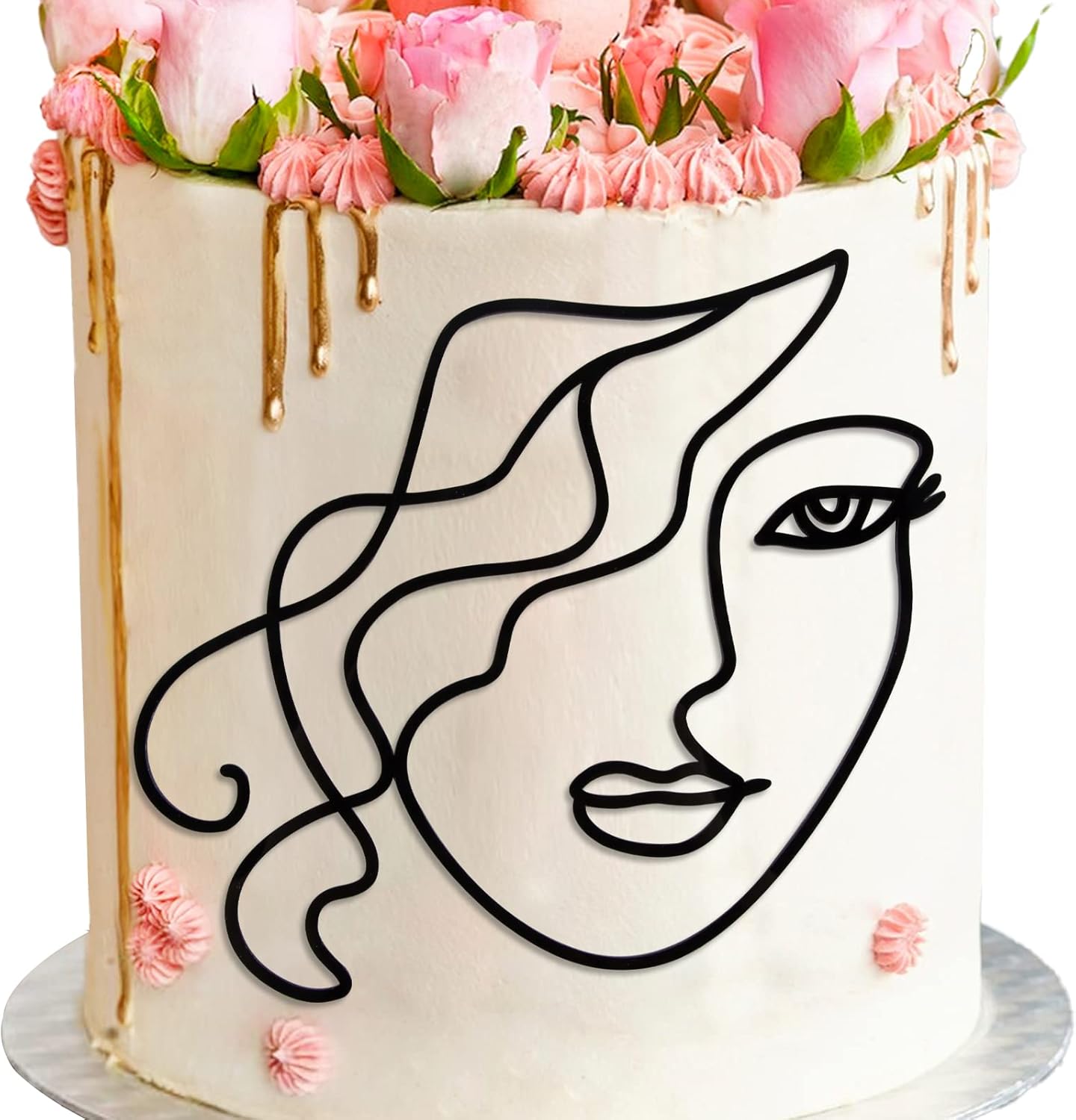 6 Pièces Lady Face Cake Topper, Décoration De Gâteau Gold Line