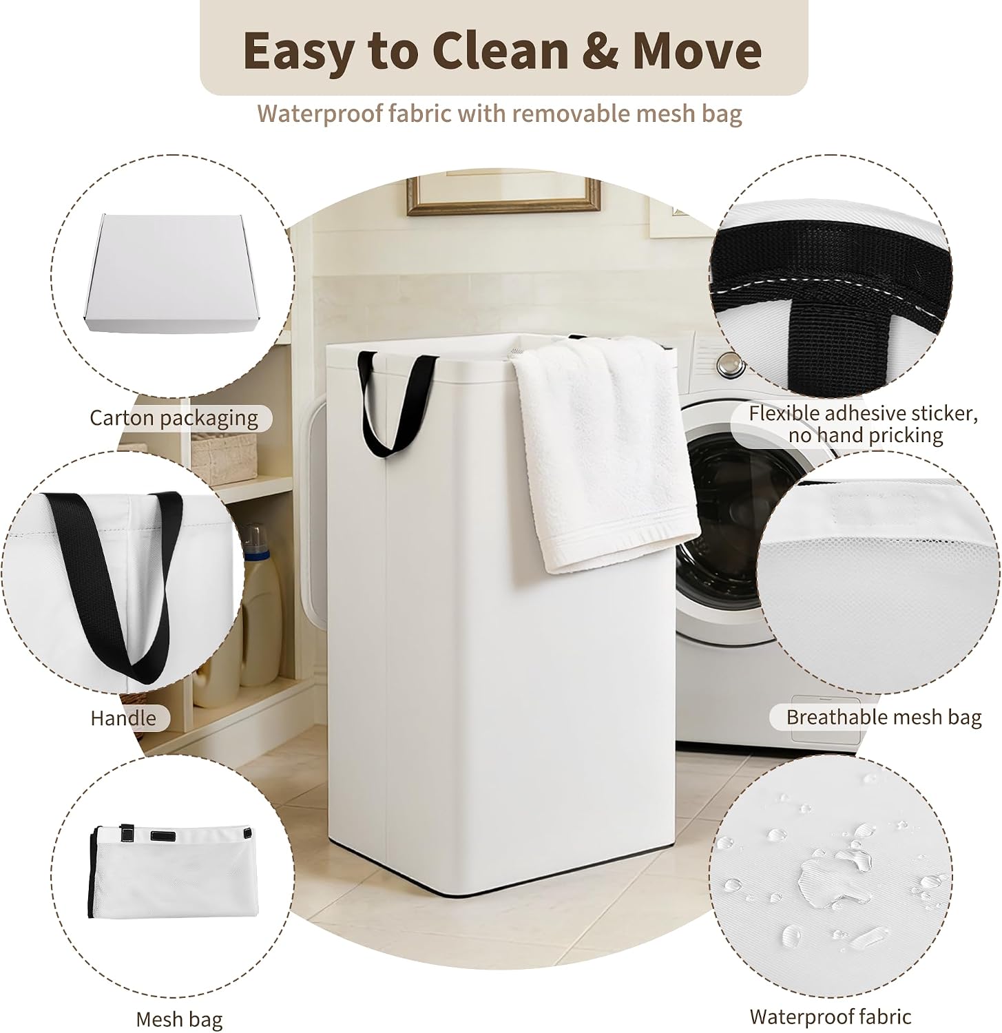 80L Large Laundry Hamper with Lid, Foldable Laundry Bag for Washing Machine with Removable Inner Bag, Dirty Hampers for Bedroom, Bathroom,Laundry Room, College (White) image 5