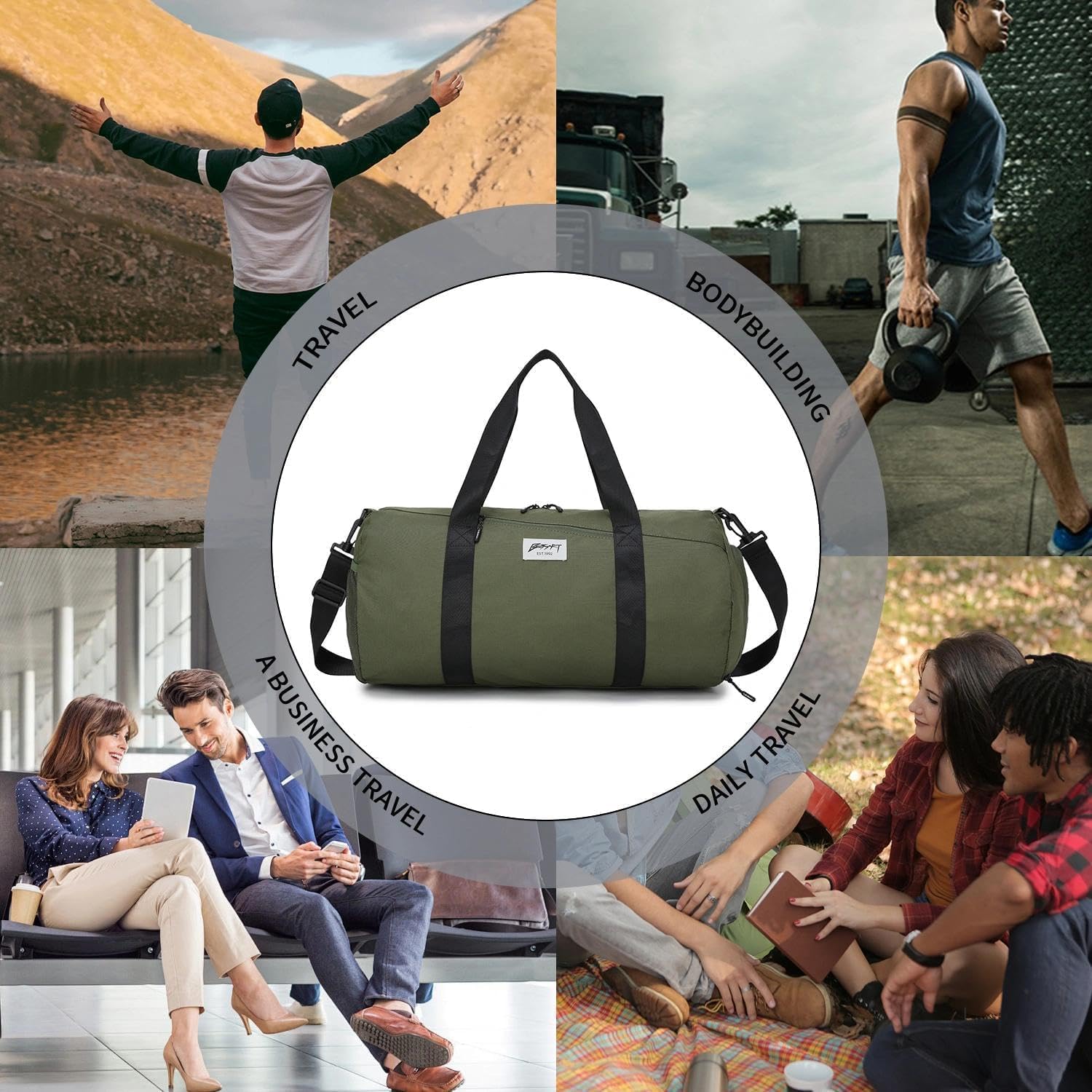 BE SMART Waterproof Mens Gym Bag with Shoe Compartment, Sports Gym Duffle Bag for Men Women, Lightweight Large Sport Duffel Bag for Travel, Sports, Fitness & Workout(Olive Green) - Image 9