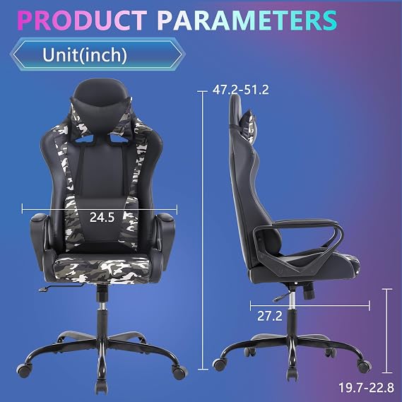 PayLessHere Ergonomic Racing Desk Chair Gaming Chair Computer Chair with Armrests 360 Swivel & Caster Pu Desk Task Chair Executive Headrest Lumbar Support for Back Pain Women Men and Adults (Camo)