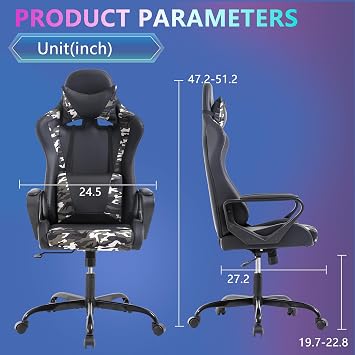 PayLessHere Ergonomic Racing Desk Chair Gaming Chair Computer Chair with Armrests 360 Swivel & Caster Pu Desk Task Chair Executive Headrest Lumbar Support for Back Pain Women Men and Adults (Camo)