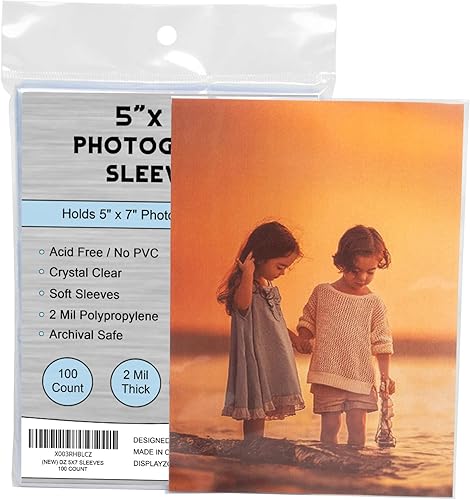 Fundas para fotografías de 5 x 7 pulgadas (100 unidades) - Fundas transparentes para fotos, impresiones y postales, protectores de fotos de plástico