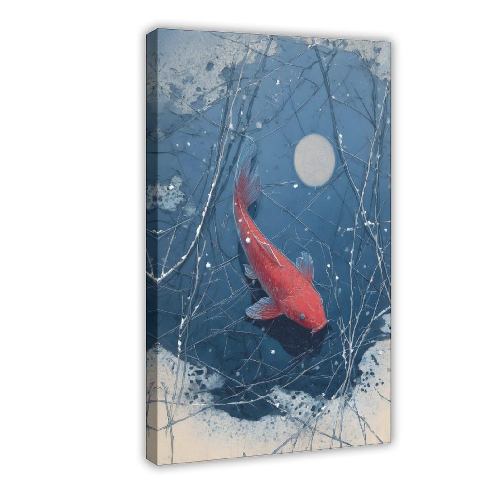 Fvkfvk Frame-Style Japanese Winter Koi Ice Pond Canvas Poster For Bedroom Decor Gift