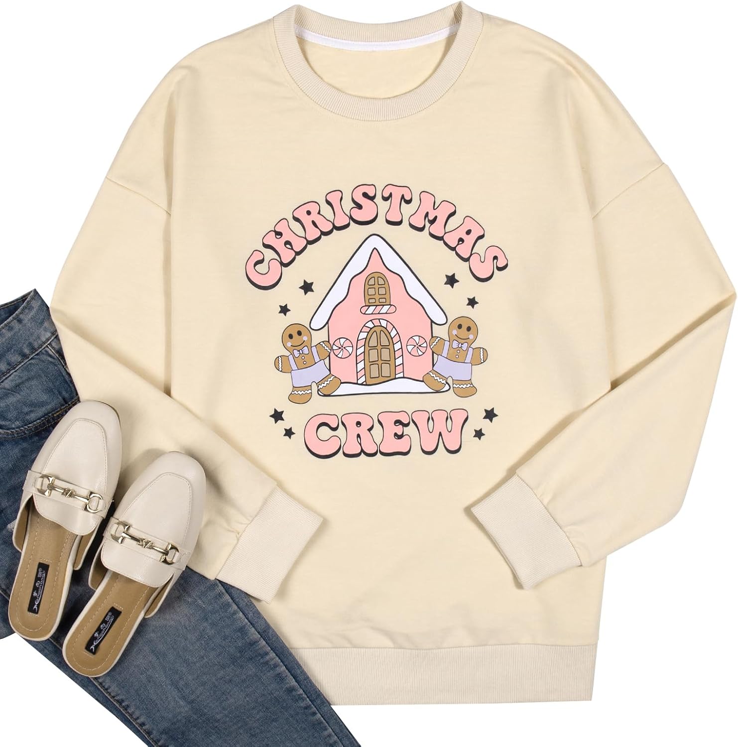 BANGELY Womens Christmas Sweatshirt Christmas Crew Graphic Long Sleeve Shirt Funny Xmas Gift Pullover Tops Holiday T-Shirt - Image 5