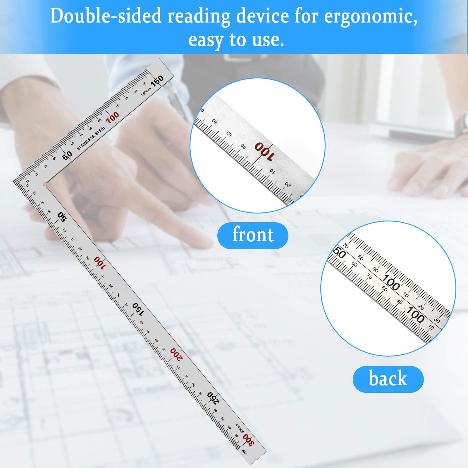 2 Pezzi Righello ad Angolo Retto in Acciaio Inox 150 x 300mm Squadretta da Carpentieri 90°Righello Quadrato Strumento per Falegname Ingegnere Artigiano