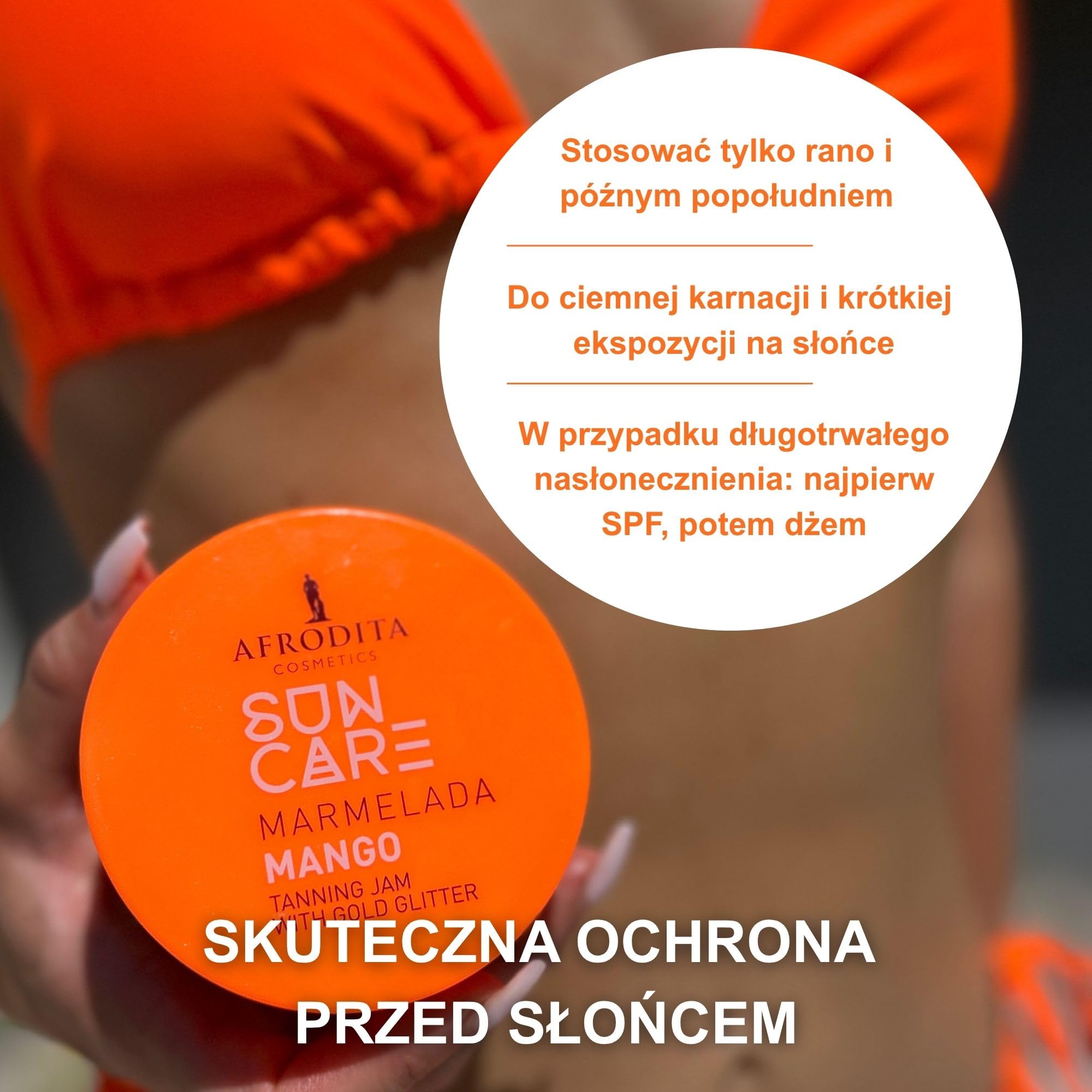 Afrodita Cosmetics Marmelada Mango przyspieszacz opalania – wegański dżem opalający ze złotym brokatem dla szybkiej naturalnej opalenizny – wodoodporny z ekstraktem z marchewki, masłem kakaowym i shea