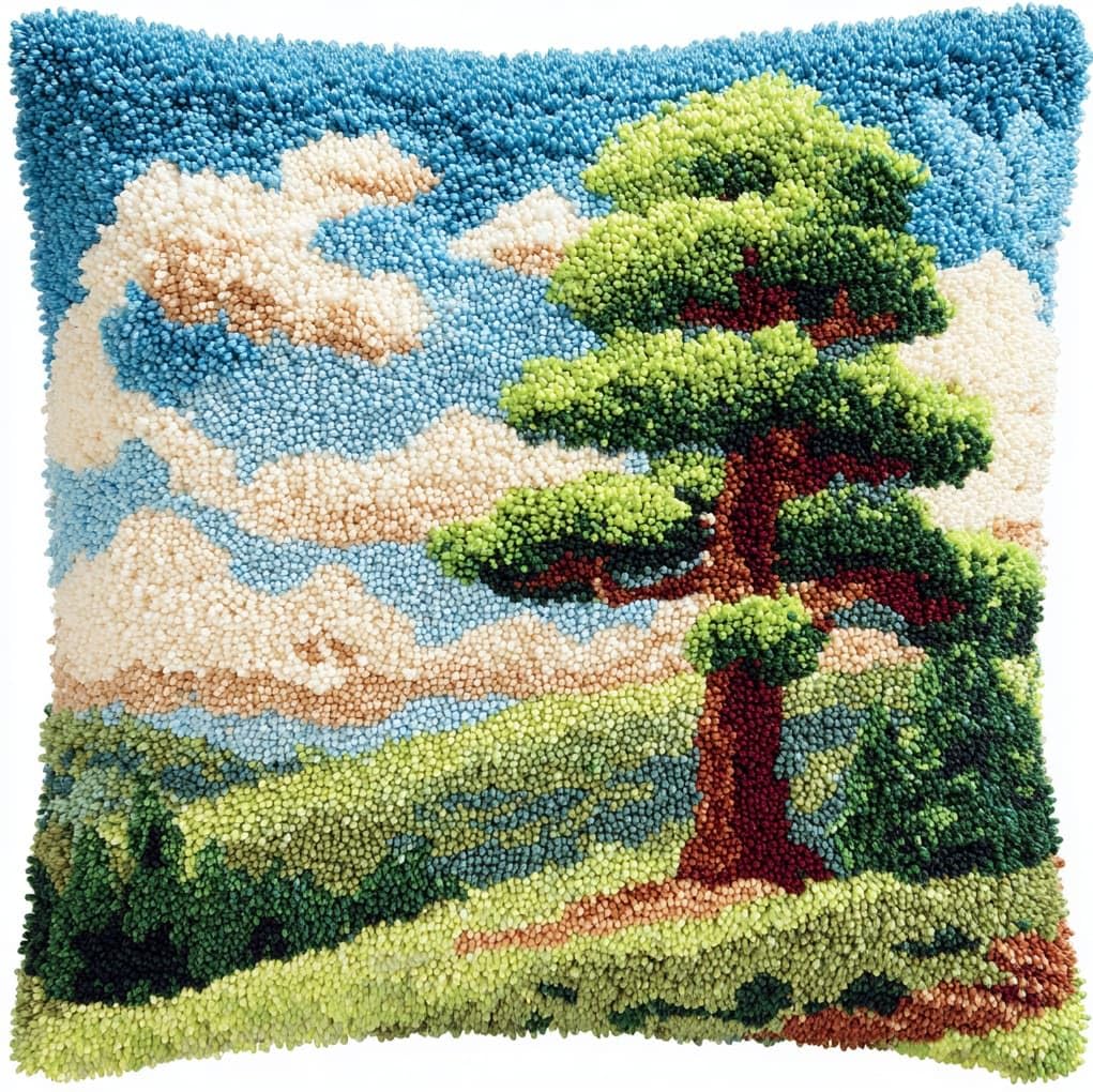 WallustrioaW Latch Hook Pillow Kits 43x43cm,Pine Tree Landscape