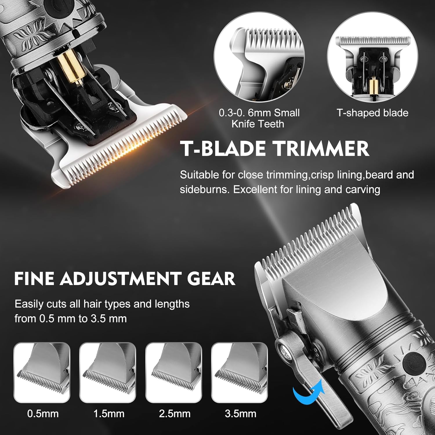 Professional Hair Clippers for Men,Hair Clippers+T-Blade Trimmer+Electric Shaver+Nose Hair Trimmer Set,4 in 1 Cordless Barber Hair Cutting Kit LCD Display Gifts (Gray) - Image 2