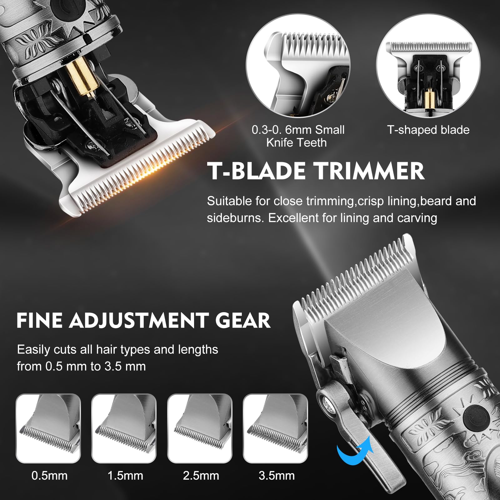 Dumite Professionelle Haarschneidemaschine für Herren, Haarschneidemaschine, T-Klingen-Trimmer, Elektrorasierer und Nasenhaarschneider-Set, 4-in-1, schnurloses Friseur-Haarschneide-Set, LCD-Display,