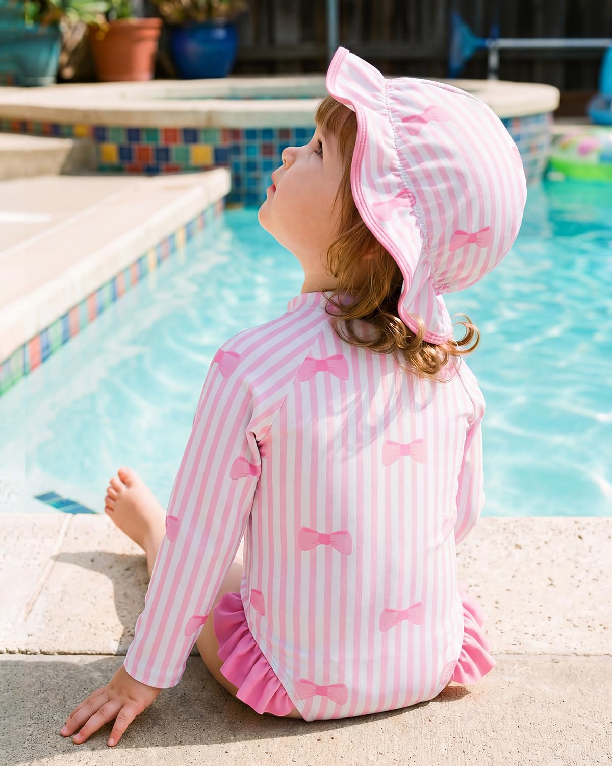 JiAmy Maillot de bain pour bébé fille avec chapeau de soleil, manches longues, protection UV, maillot de bain pour bébé fille