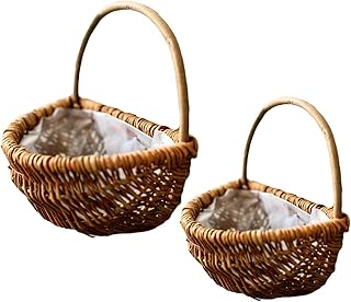 BOICXM Lot de 2 paniers de fleurs à suspendre en osier fait à la main - Panier de fleurs à suspendre - Pot de fleurs - Pot de rangement pour la maison, le jardin - Décoration murale